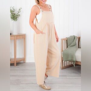 POL Thermal Knit Sleeveless Overalls With Pocket Detail